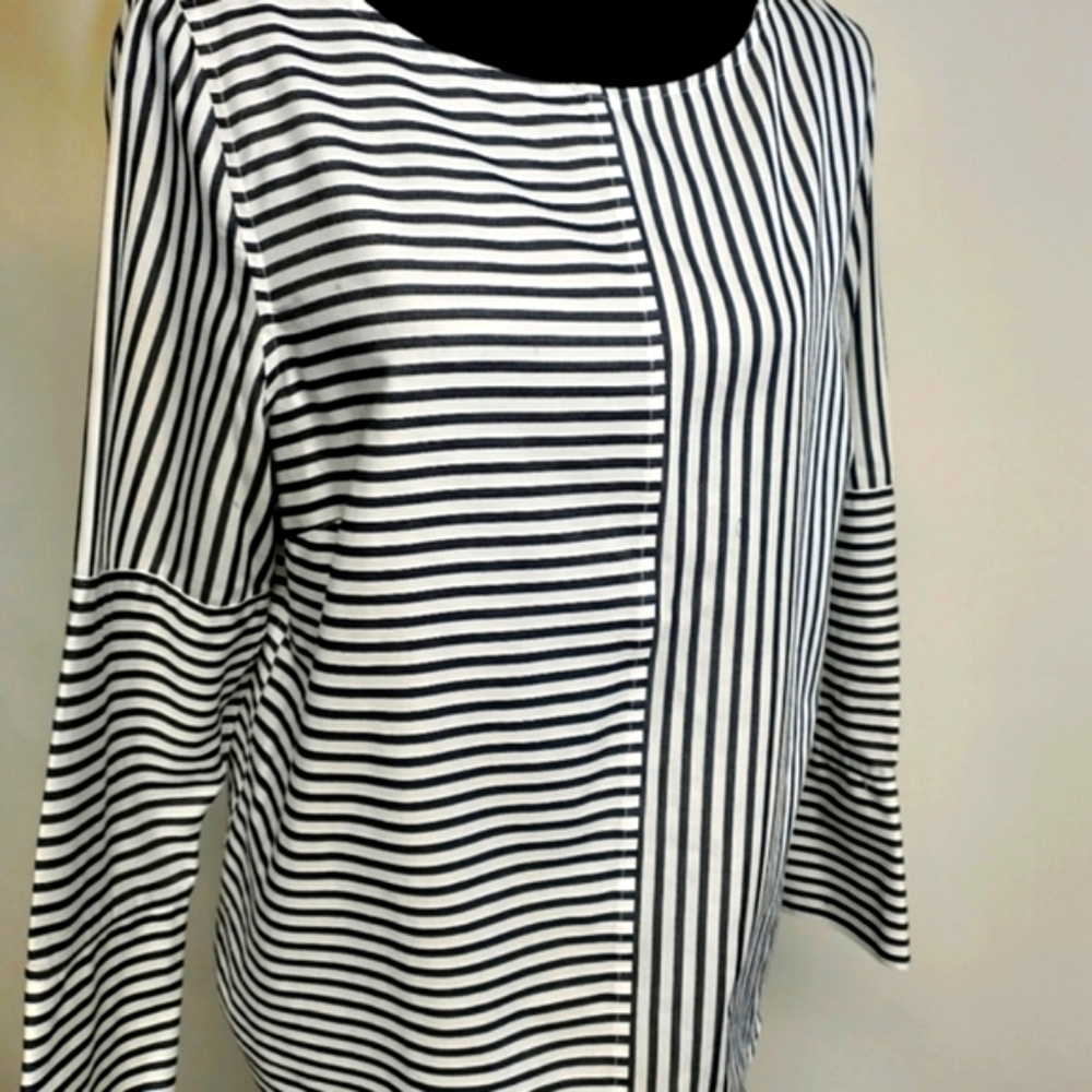 Chico's Asymmetrical Stripe Blouse Top Black/White Size 2 (L)